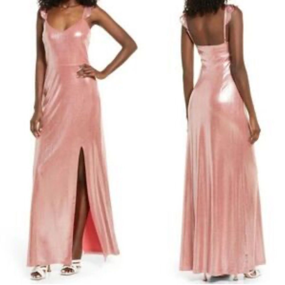Wayf Metallic Pink‎ Full Length Dress Women's Barbie Pink Formal Maxi | Size XXS